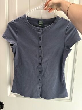 wild fable Button-Front Short Sleeve Shirt in Slate Blue